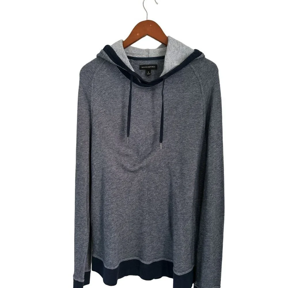 Banana Republic Knit Cotton Hood Sweatshirt Blue Drawstring Size XL
